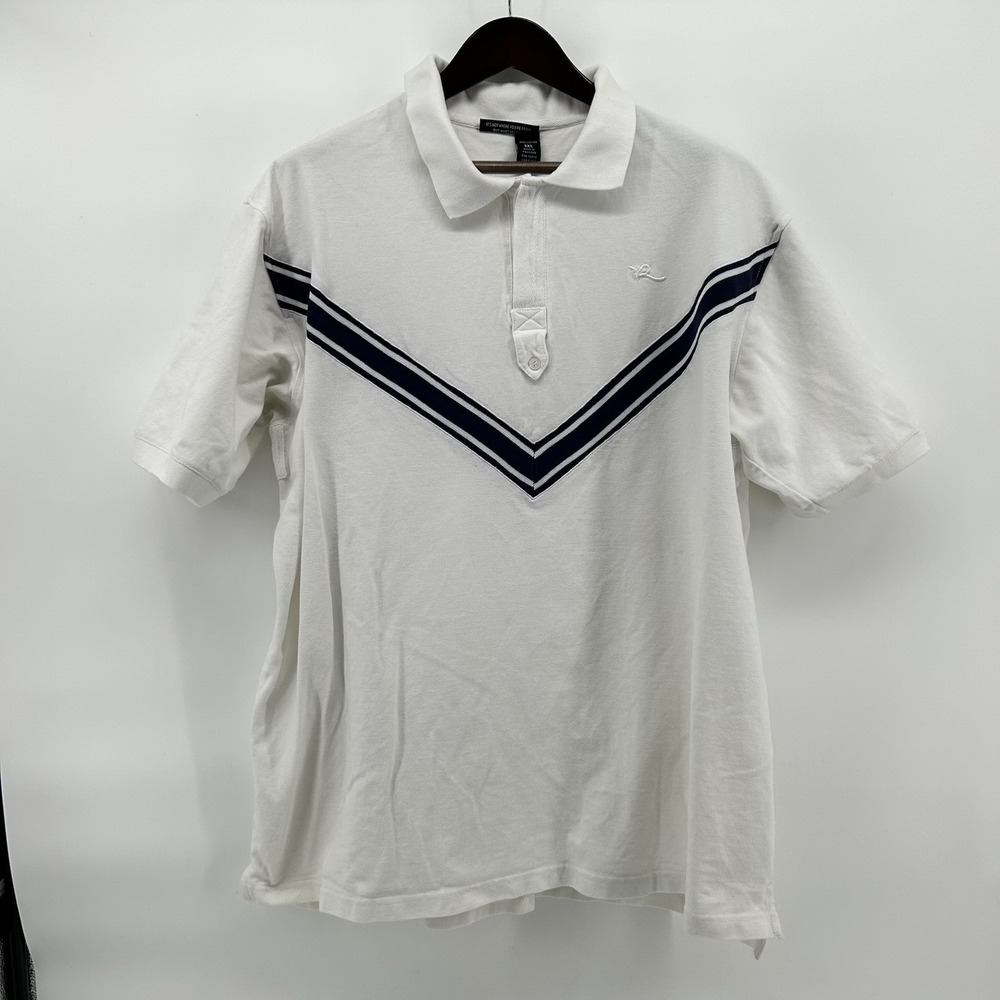 Rocawear Polo Shirt Mens 3XL White Navy Chevron Stripe Y2K Streetwear Retro